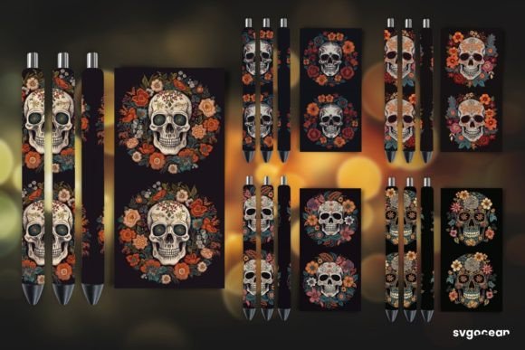 Download Embroidery Skull Pen Wraps | Sublimation - Pen wraps Collection